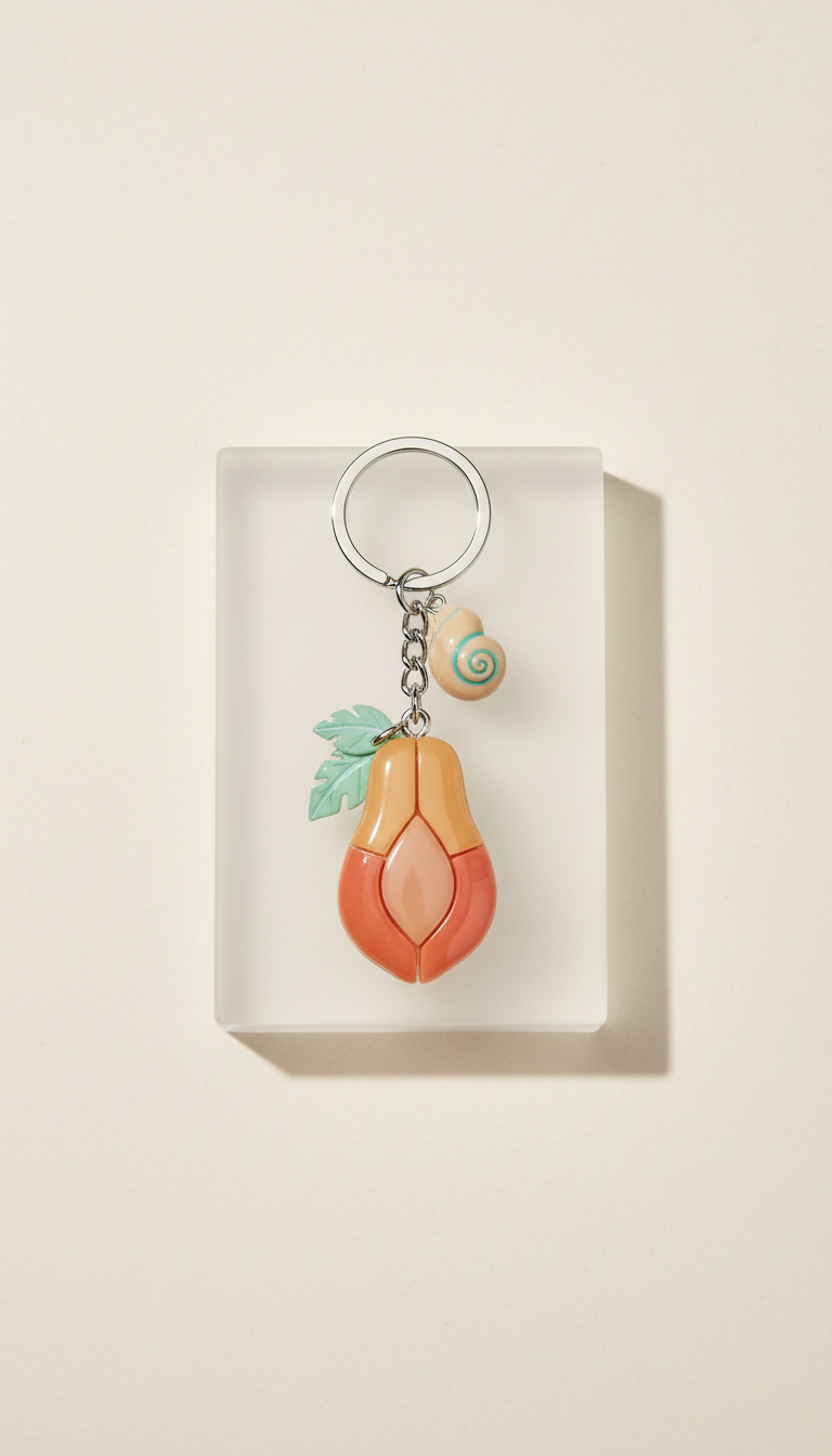 Papaya Charm Marine Keychain with Conch Accent