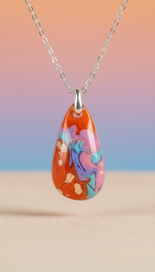 Sunset Orange Resin Pendant Necklace