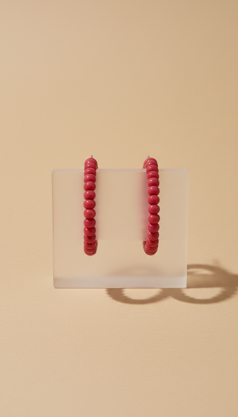 Guava Red Glass Bead Hoop Earrings