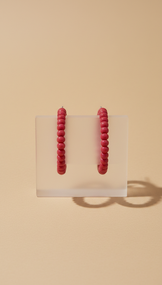 Guava Red Glass Bead Hoop Earrings
