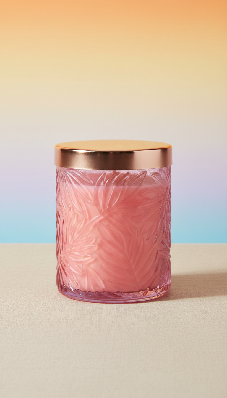 Tropical Pink Scented Candle in Decorative Glass Jar