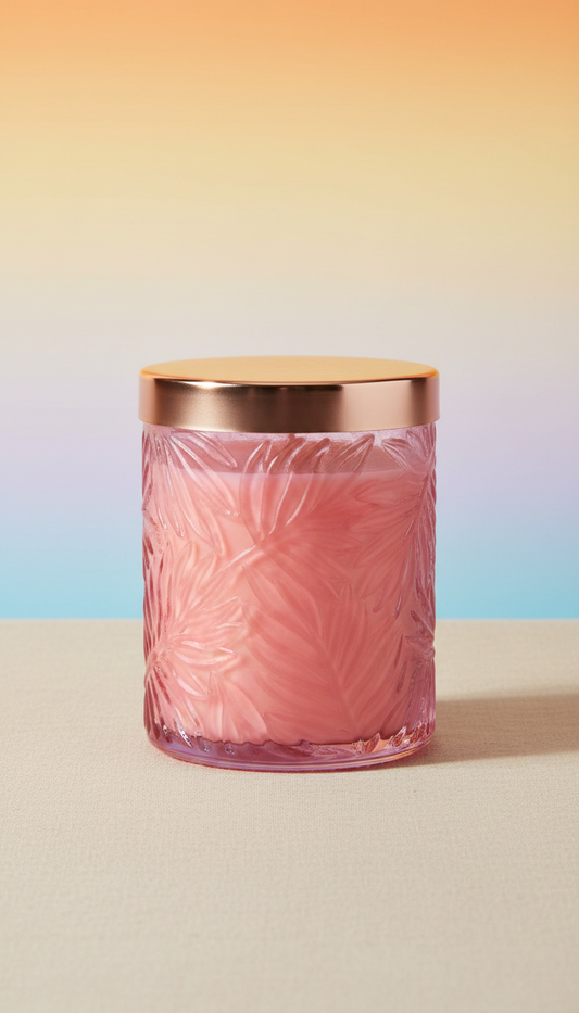 Tropical Pink Scented Candle in Decorative Glass Jar